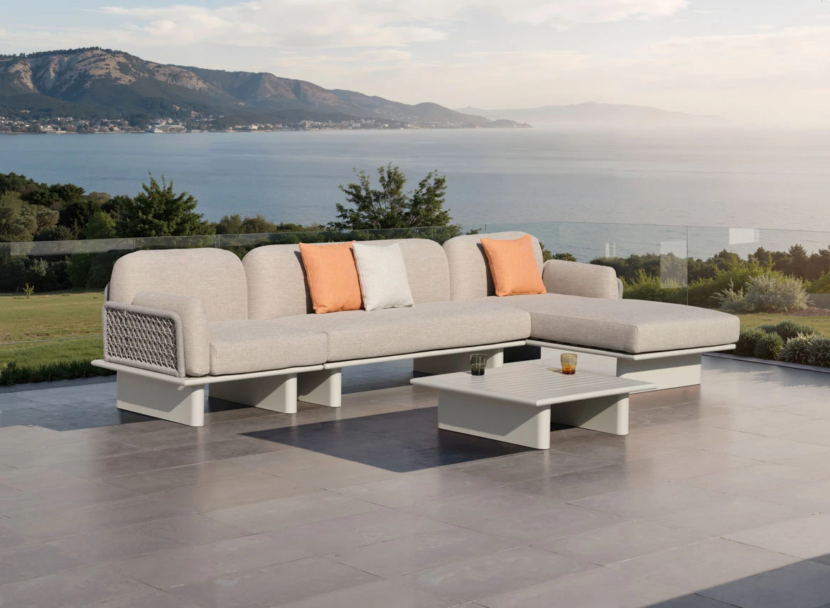 Set Sofa Teras Luar Ruangan Modern –-Lounge Bagian Tahan Cuaca Dengan Meja Kopi Untuk Tepi Kolam & Taman