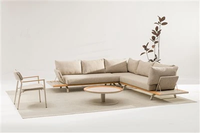Sofa Sectional Outdoor Mewah Dengan Kayu Jati