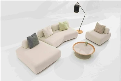 Set Sofa Luar Ruangan Modular - Rangka Aluminium & Aksen Jati